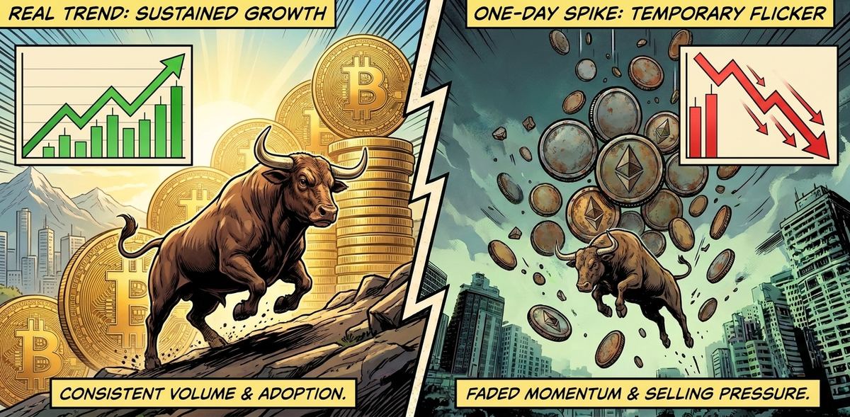 Split comparison of a sustained upward trend versus a temporary one-day price spike